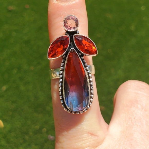 New Bi-Color Tourmaline, Garnet 925 Silver Ring. - Picture 12 of 16